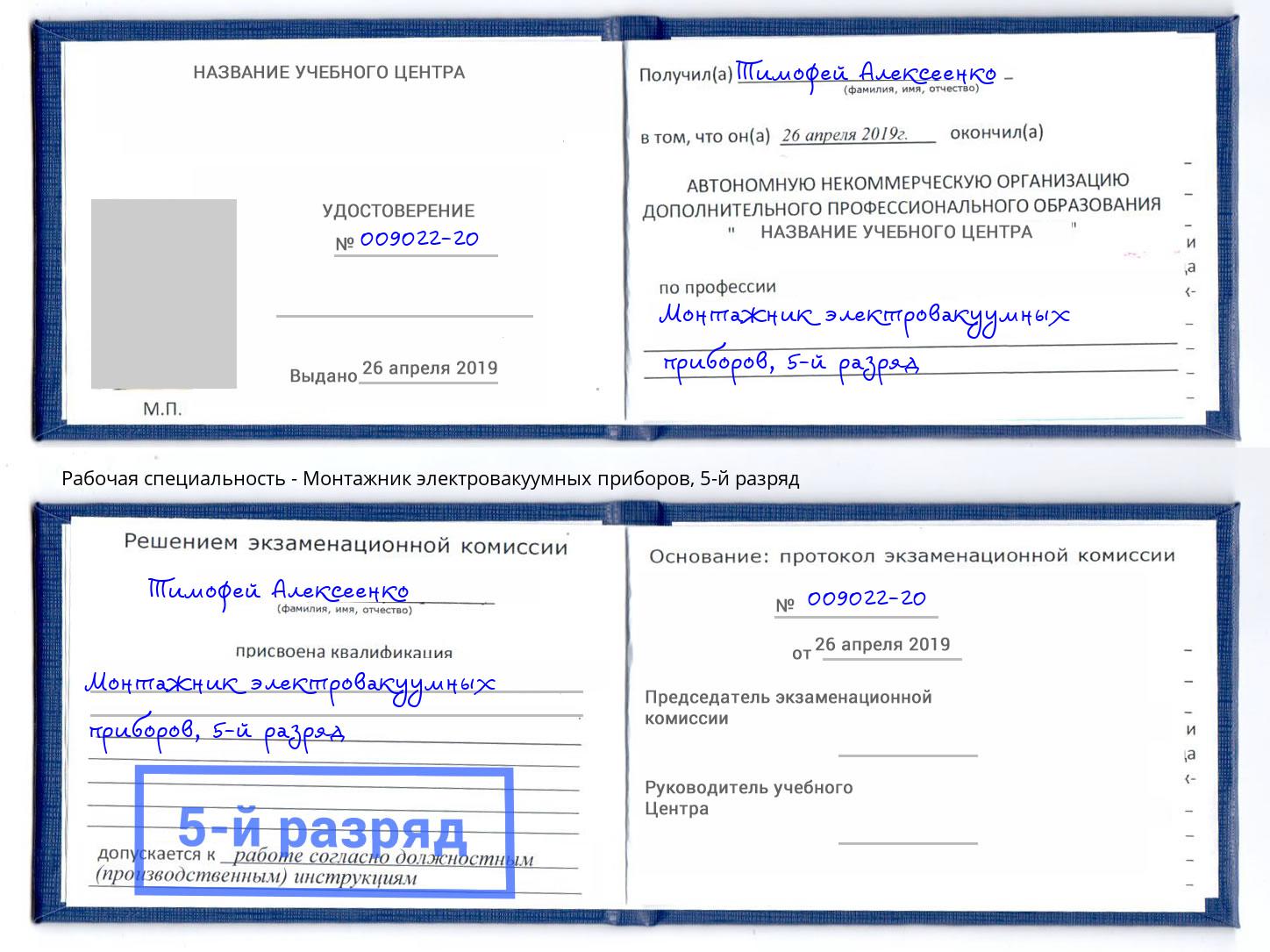 корочка 5-й разряд Монтажник электровакуумных приборов Великие Луки