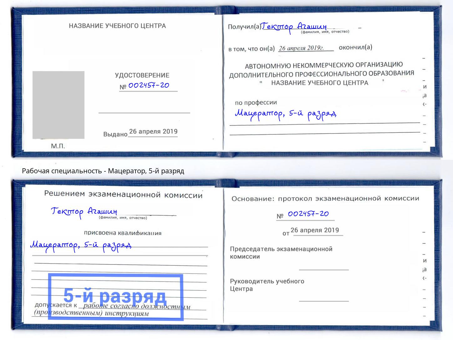 корочка 5-й разряд Мацератор Великие Луки